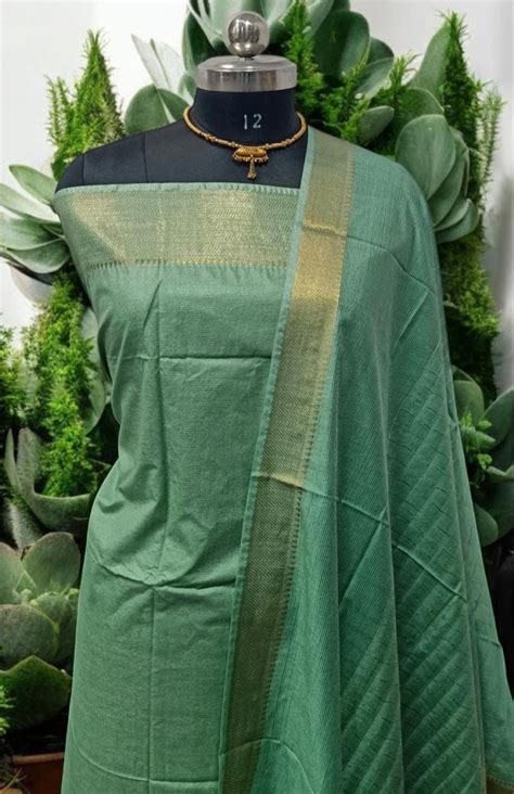 Mangalgiri Zari Border 3pc Cotton Silk Salwar Suit - Leheriya.com