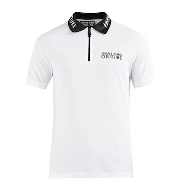 Buy Men White Short Sleeves VJC Collar Print Zip Up Slim Polo Online at ...
