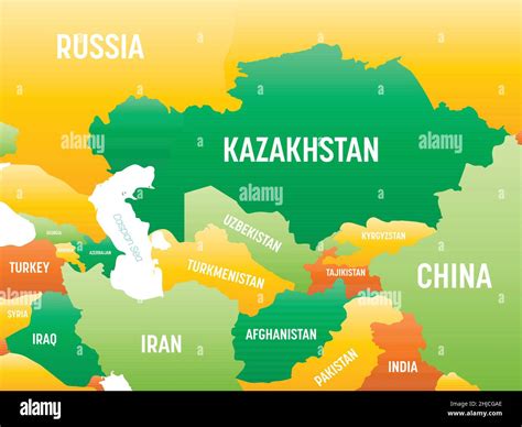 Central Asia - high detailed political map of central asian region with ...