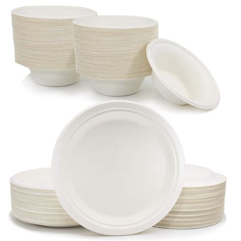 200 Ct Compostable Plates And Compostable Bowls, 100 Biodegradable ...