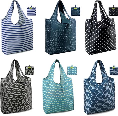 Amazon.com: BeeGreen Geometric Reusable Shopping Bags Foldable 6 Pack ...