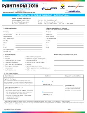 Fillable Online PAINTINDIA 2018 - INTERNATIONAL APPLICATION FORM Fax ...