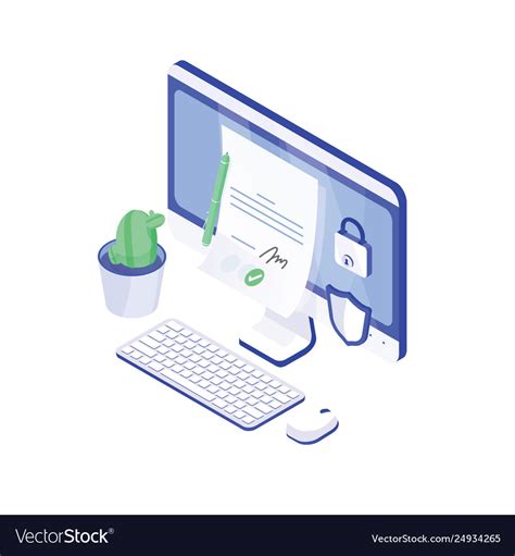 Desktop computer paper document with signature Vector Image