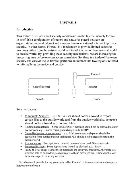 Firewalls - BY SACHIN SIR - Firewalls Introduction This lecture ...