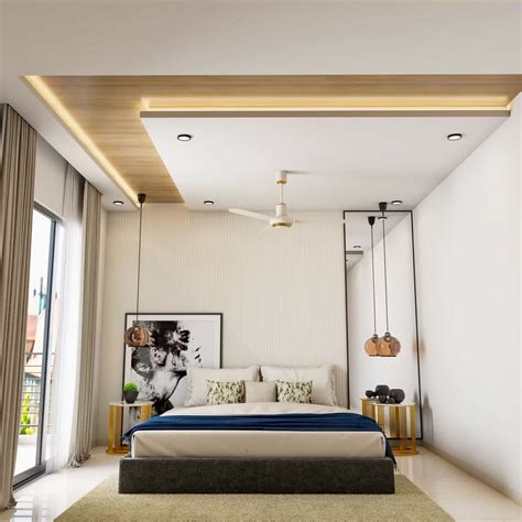 Wood And White Modern Multilayered Ceiling Design For Bedroom ...