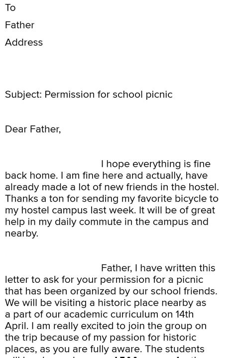 write a letter to your father asking him to permission to apply for ...