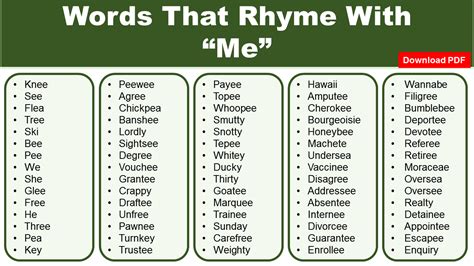 List of Words That Rhyme With Me - GrammarVocab