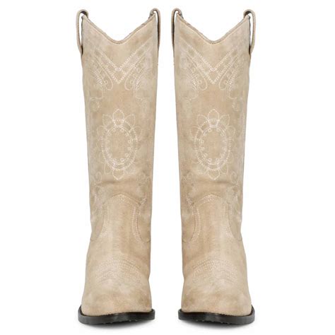 Saint Elodie Stitched Ivory Leather Handcrafted Cowboy Boots – SaintG India