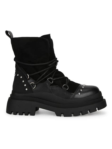 Black PU Lace Up Snow Fur Boots – Truffle Collection