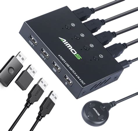 AIMOS USB KVM Switcher 4-Port, 4-Computer Sharing, 4 USB Devices, Push ...