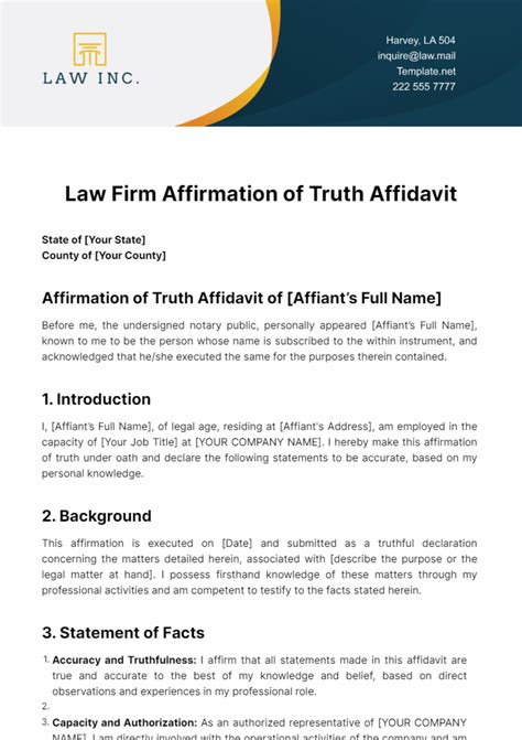 Free Law Firm Affirmation of Truth Affidavit Template to Edit Online