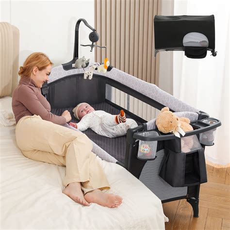 ELEMARA 4 in 1 Babies Bassinet Bedside Crib with Diaper Changer,Pack ...