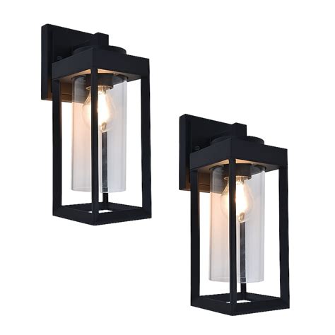 Project Source 2-Pack 2-Light 12.8-in H Matte Black Outdoor Wall Light ...