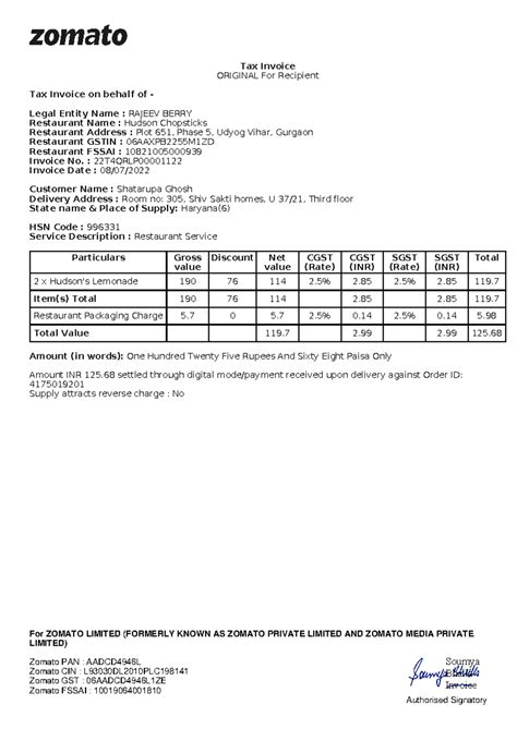 Expense Receipt - Tax Invoice ORIGINAL For Recipient Tax Invoice on ...