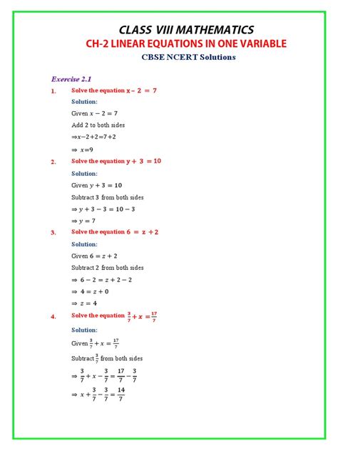 Linear Equations | PDF | Equations | System Of Linear Equations