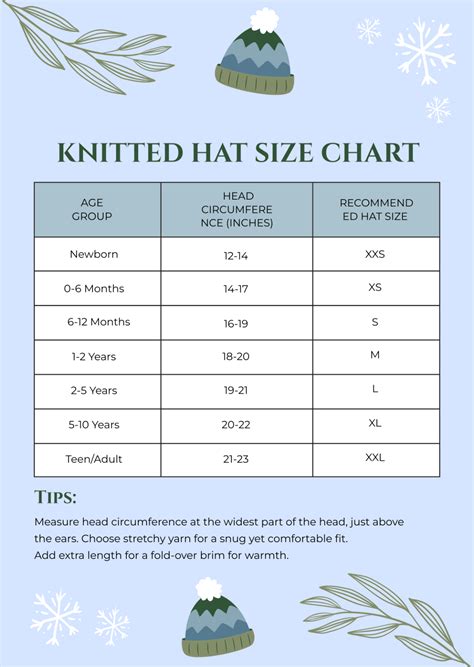 Crochet Hat Size Chart