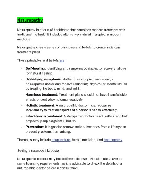 Naturopathy - Naturopathy Naturopathy is a form of healthcare that ...