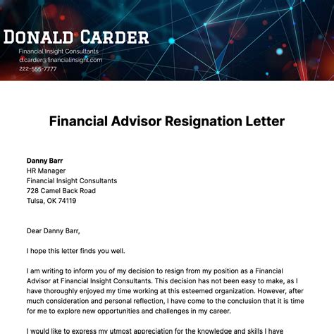 Free Financial Advisor Resignation Letter Template to Edit Online