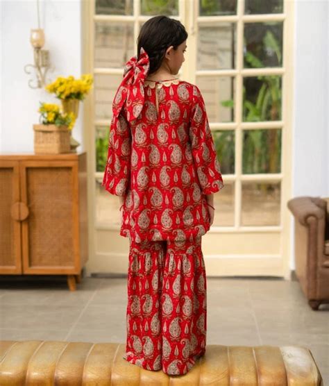 Red Printed Kurti Sharara Set – FayonKids