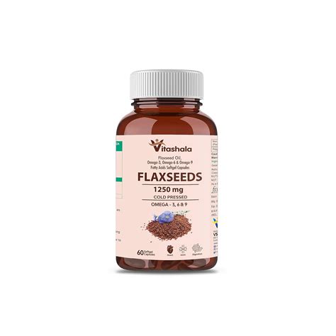 Vitashala Flaxseed Oil Omega 3, 6 & 9 Capsules (1250mg) - Come in 60 ...