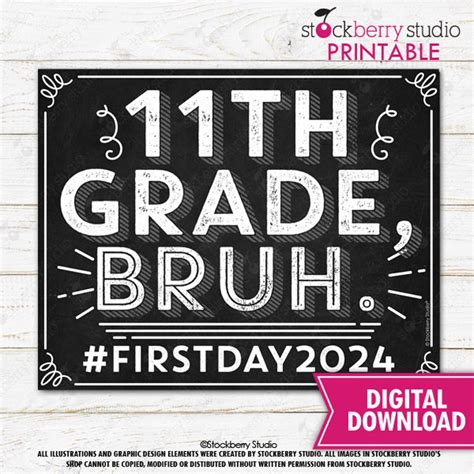 1st Day of 11th Grade Sign Printable Bruh 2024 First Day Eleventh Grade ...