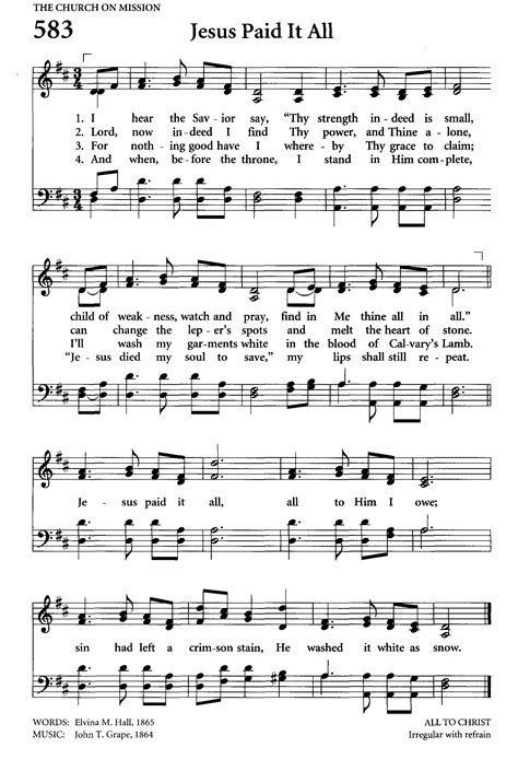 Hymn Sheet Music: Jesus Paid It All