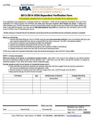 Fillable Online utsa 2013-2014 UTSA Dependent Verification Form Fax ...