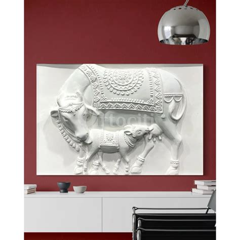 3X2 Feet Kamdhenu The Sacred Cow 3d Relief Mural