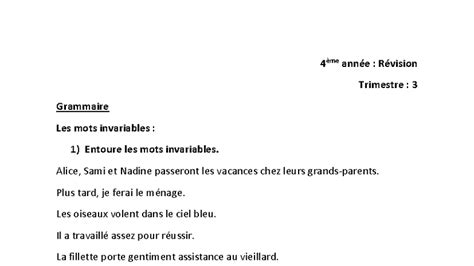 4ème année - dadzadzad - 4 ème année : Révision Trimestre : 3 Grammaire ...