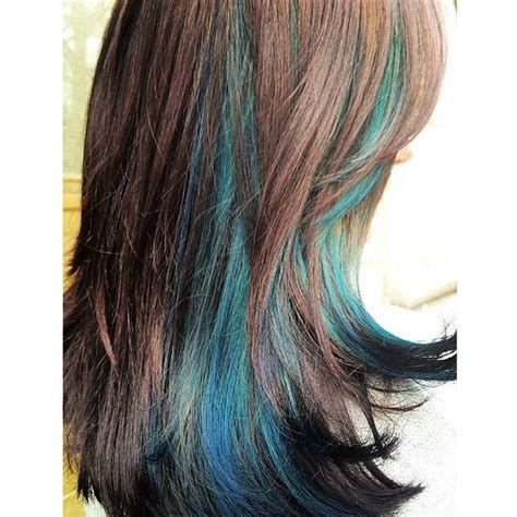 brown hair with turquoise highlights
