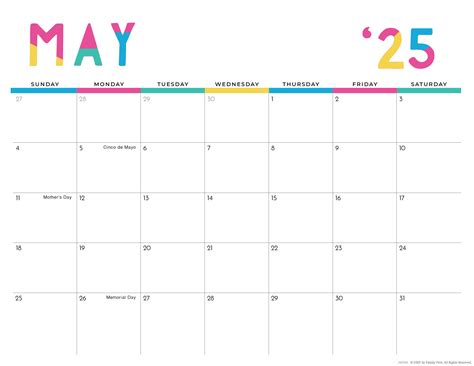 2025 Colorful Printable Calendar for Moms - iMOM