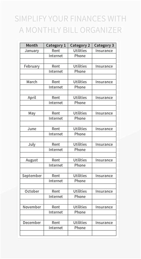 Bill Organizer Template