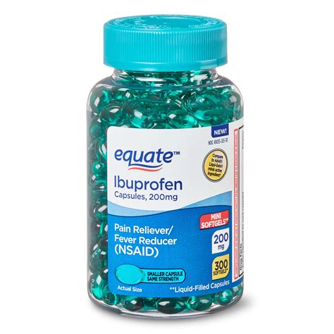 Equate Ibuprofen Mini Softgels, Pain Reliever and Fever Reducer, 200 mg ...