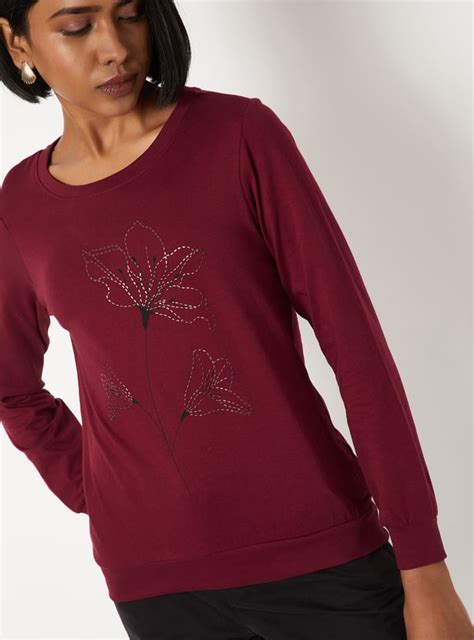 Buy Women Embroidered Full Sleeve T-shirt Online at just Rs. 499.0 ...