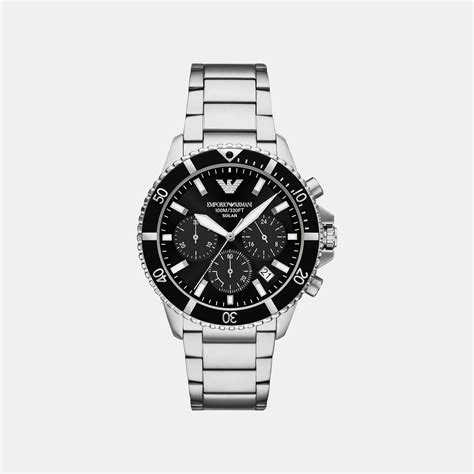 World Explorer Men Solar Black Dial Chronograph Stainless Steel Watch ...