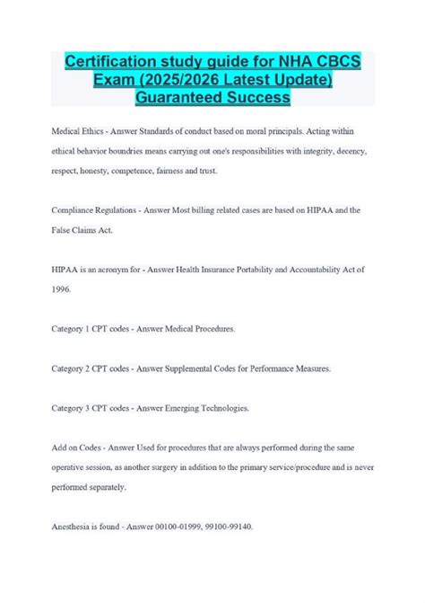 Certification study guide for NHA CBCS Exam (2025/2026 Latest Update ...