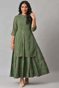 W Women Fit and Flare Green Ankle Length Dress - Buy W Women Fit and ...