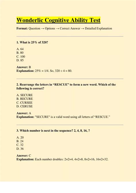 Wonderlic Cognitive Ability Test – Full Set of 100 Practice Questions ...
