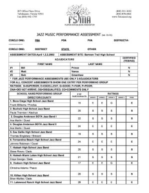Fillable Online flmusiced JAZZ MUSIC PERFORMANCE ASSESSMENT Fax Email ...