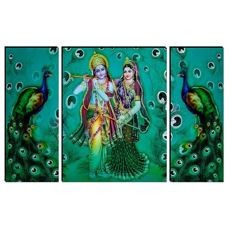 Indianara Set of 3 Radha Krishna with Pair of Peacocks MDF Art Painting ...