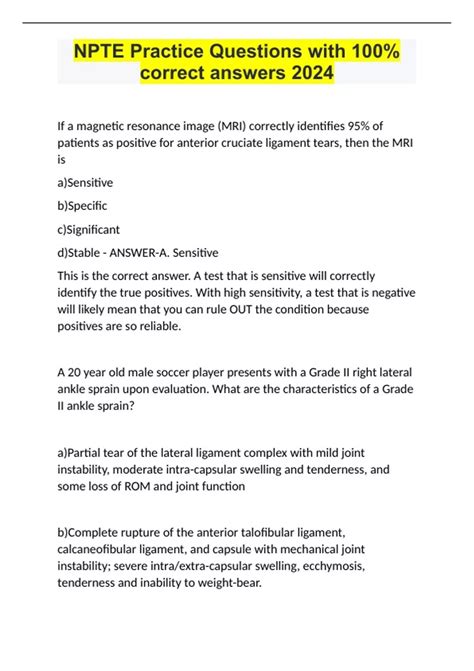 NPTE Practice Questions with 100% correct answers 2024 - NPTE - Stuvia US