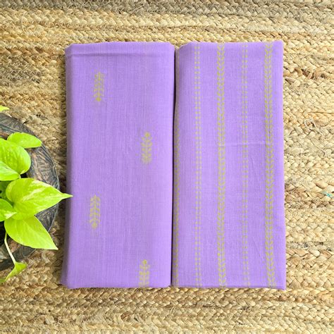 Top Bottom Combo Pure Cotton Handloom lavender Plant Motif Woven Fabri ...