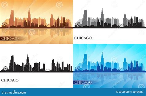 Chicago City Skyline Silhouettes Set Stock Vector - Illustration of ...