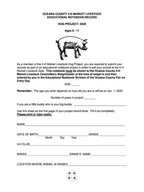 Fillable Online 4-H Market Swine Project - Penn State Extension Fax ...