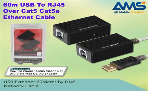 AMS USB Extender 60m, USB to RJ45 Extender Over Cat5 Cat5e Ethernet ...