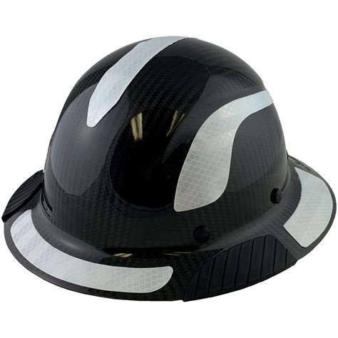 Actual Carbon Fiber Hard Hat - Full Brim Glossy Black with Reflective ...