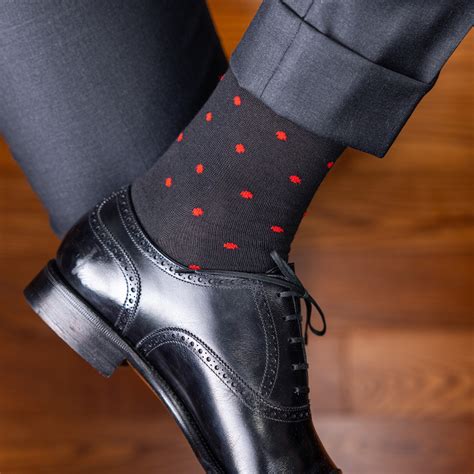 Red Dots on Black Cotton Over the Calf Dress Socks - Boardroom Socks