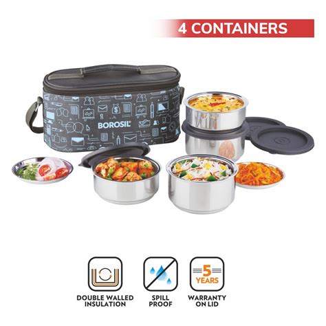 Shop Borosil Carry Fresh Stainless Steel Lunch Box Set 4 Containers at ...