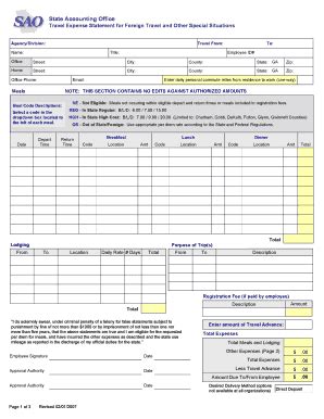 Fillable Online sao georgia Travel Expense Statement for Foreign Travel ...