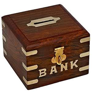 Small Safe Money Box Wooden Piggy Bank for Boys and Girls, Pre-teens 8 ...